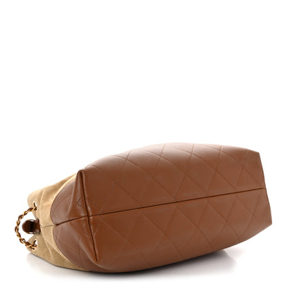 Suede Calfskin Shiny Lambskin Quilted Small Coco Base Shopping Bag Beige Camel