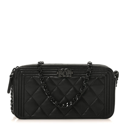 Lambskin Quilted Small Boy Clutch With Chain So Black