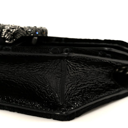 Velvet Skipper Crystal GG Monogram Super Mini Dionysus Shoulder Bag Black