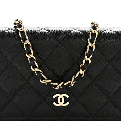Caviar Quilted Mini Wallet On Chain WOC Black
