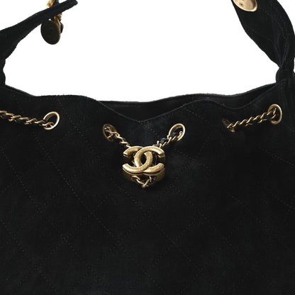Suede Quilted Small Chanel 25 Handbag Black