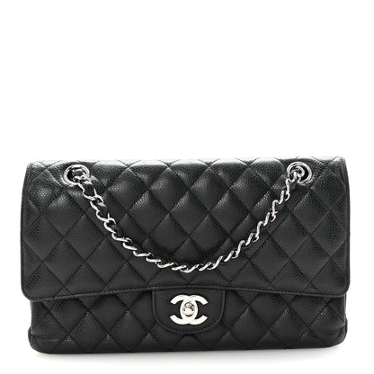 Caviar Quilted Medium Double Flap Black