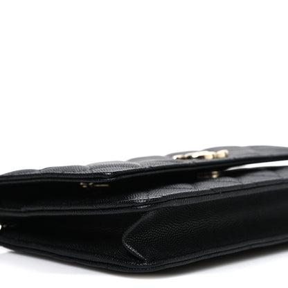 Caviar Quilted Striated CC Wallet On Chain WOC Black