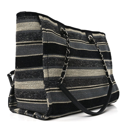 Striped Canvas Small Deauville Tote Dark Grey