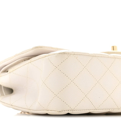 Caviar Quilted Medium Double Flap White