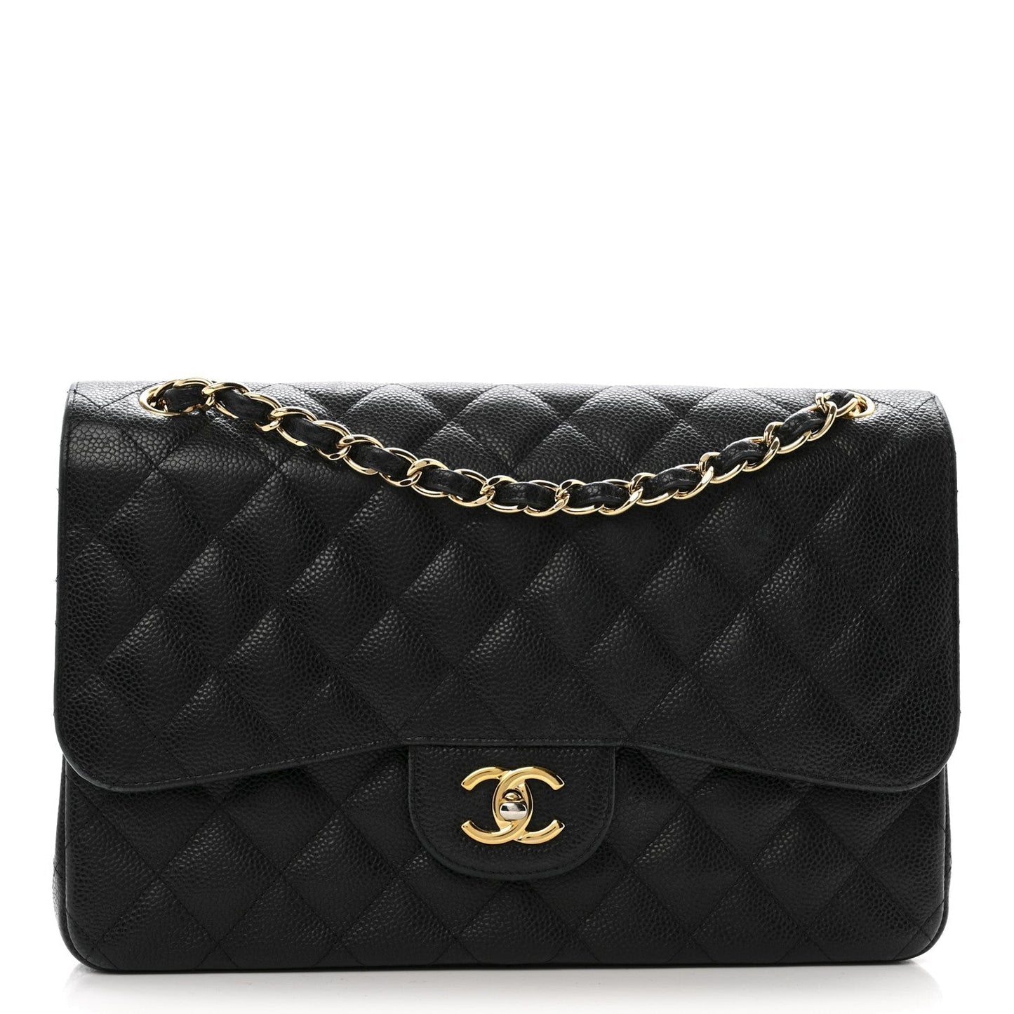 Caviar Quilted Jumbo Double Flap Black