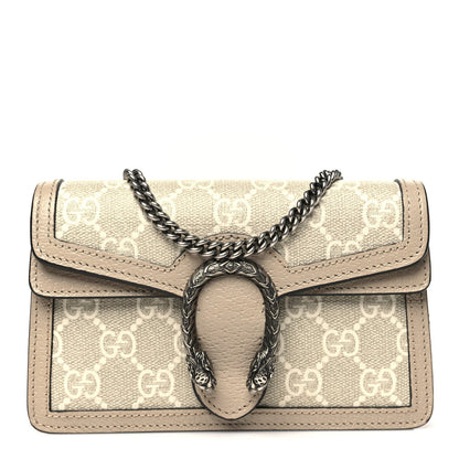 GG Supreme Monogram Textured Dollar Calfskin Super Mini Dionysus Shoulder Bag Beige Mystic White Oatmeal