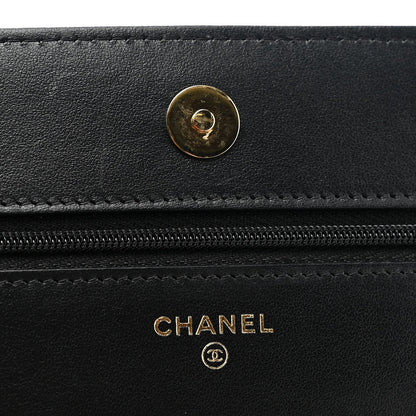 Lambskin Quilted Twisted CC Wallet On Chain WOC Black