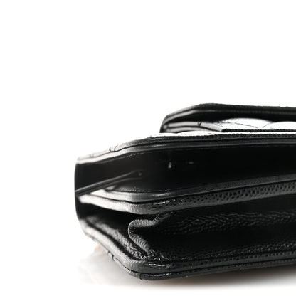 Caviar Quilted Pocket Clutch With Chain WOC Black