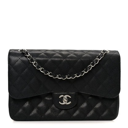 Caviar Quilted Jumbo Double Flap Black