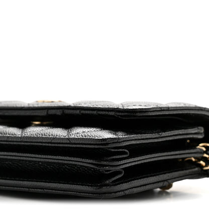 Caviar Quilted Mini Wallet On Chain WOC Black