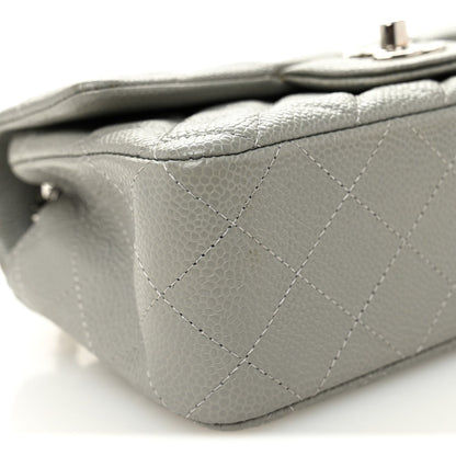 Caviar Quilted Mini Rectangular Flap Light Grey