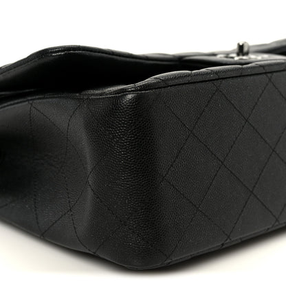 Iridescent Caviar Quilted Jumbo Double Flap Black