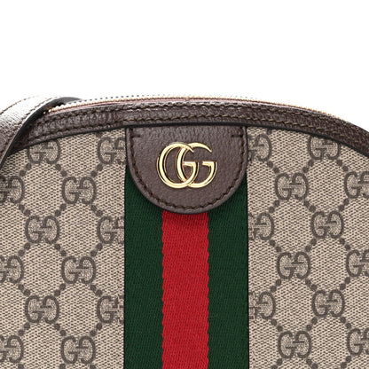 GG Supreme Monogram Textured Dollar Calfskin Web Small Ophidia Dome Shoulder Bag Beige Ebony New Acero