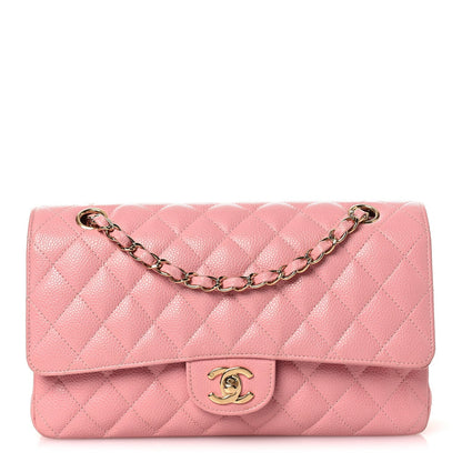 Caviar Quilted Medium Double Flap Pink