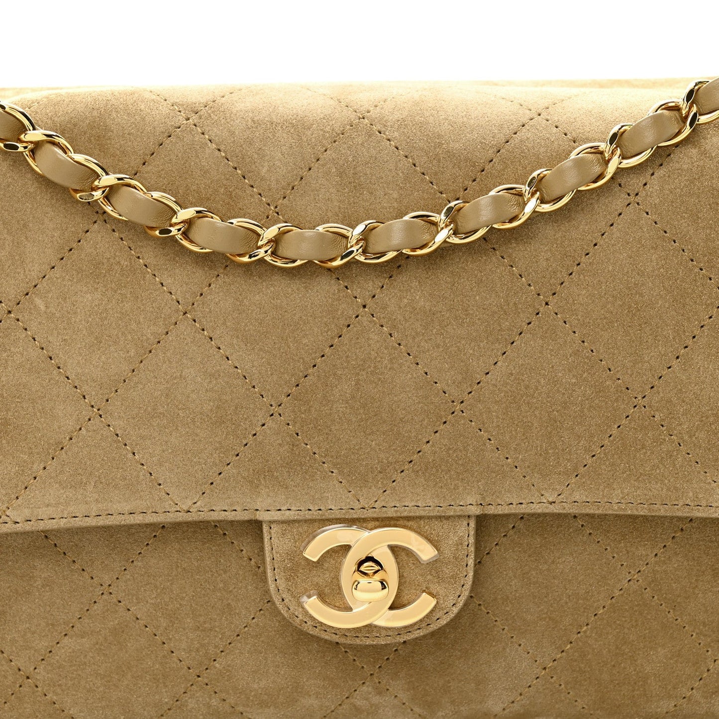Suede Calfskin Small Souplissimo Maxi Flap Dark Beige