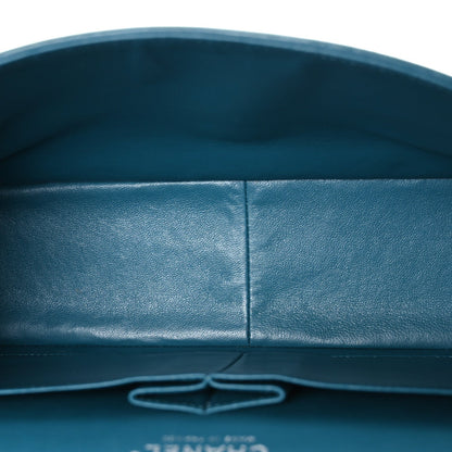 Lambskin Quilted Jumbo Double Flap Turquoise