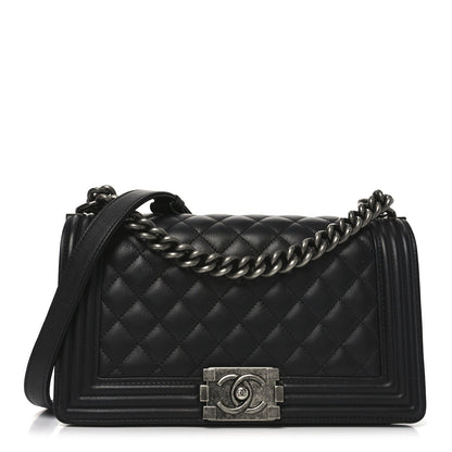 Calfskin Quilted Medium Boy Flap Black