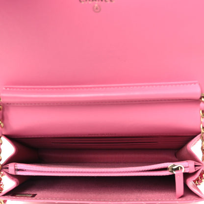 Lambskin Quilted Boy Square Wallet on Chain WOC Pink