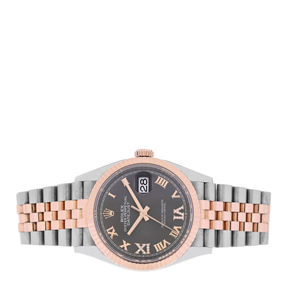 Stainless Steel 18K Everose Gold Diamond 36mm Oyster Perpetual Datejust Watch Slate Roman 126231