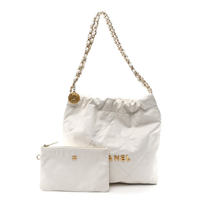 Shiny Calfskin Quilted Small Chanel 22 White