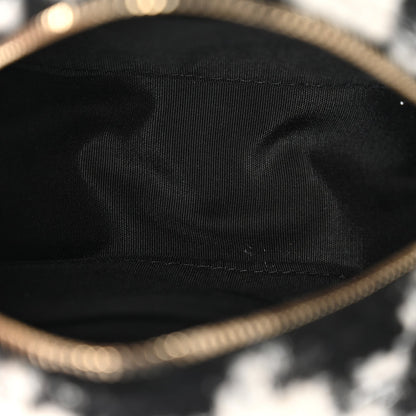 Wool Tweed Lambskin Quilted Chanel 19 Round Clutch With Chain and Coin Purse Black White