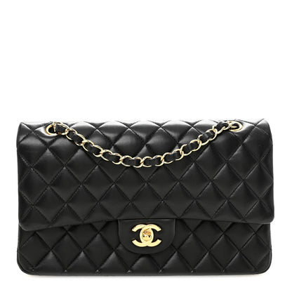 Lambskin Quilted Medium Double Flap Black