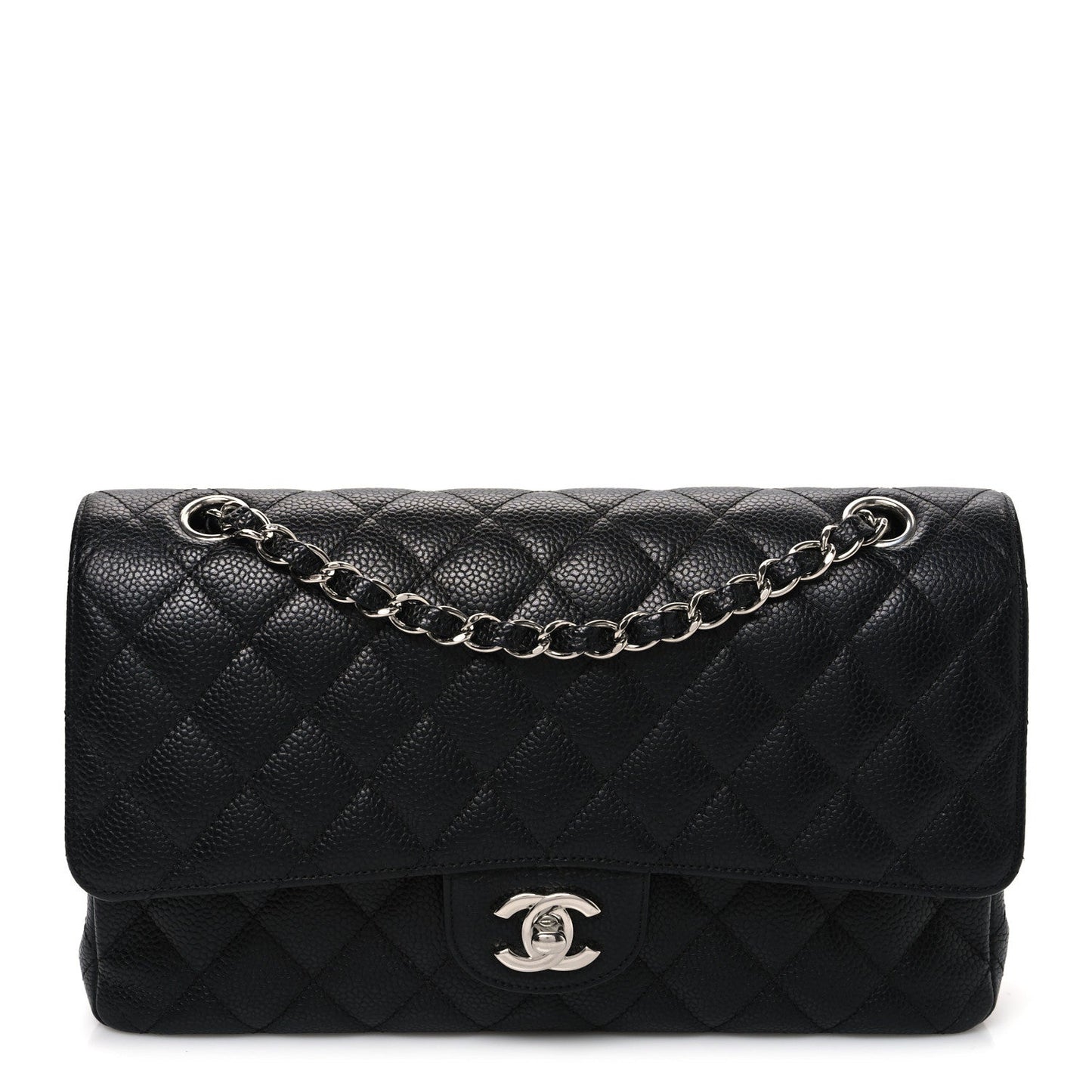 Caviar Quilted Medium Double Flap Black