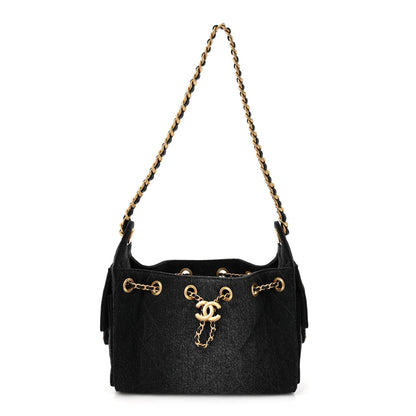 Washed Denim Quilted Mini Chanel 25 Handbag Black