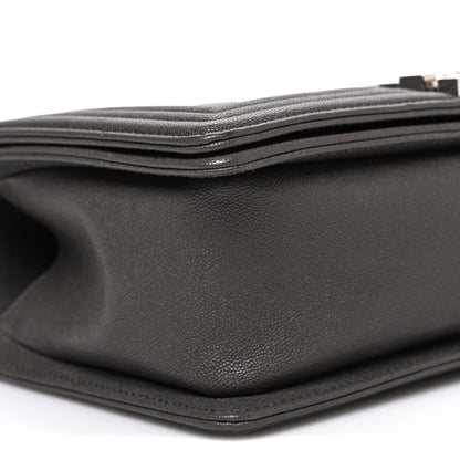 Caviar Quilted Medium Boy Flap Dark Grey