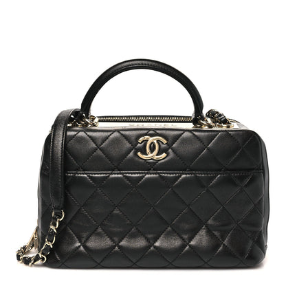 Lambskin Quilted Medium Trendy CC Bowling Bag Black