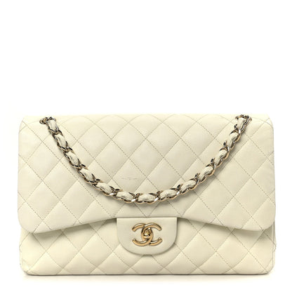 Caviar Quilted Jumbo Double Flap White