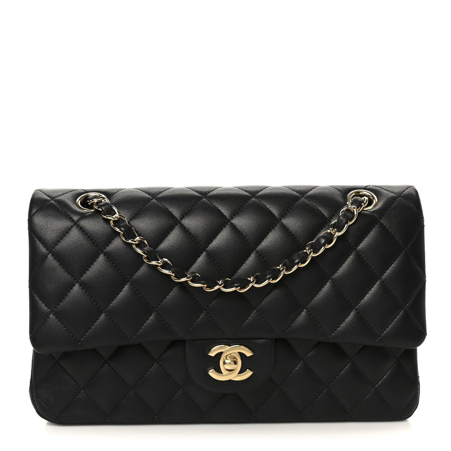 Lambskin Quilted Medium Double Flap Black