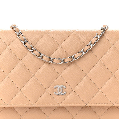 Caviar Quilted Wallet on Chain WOC Beige