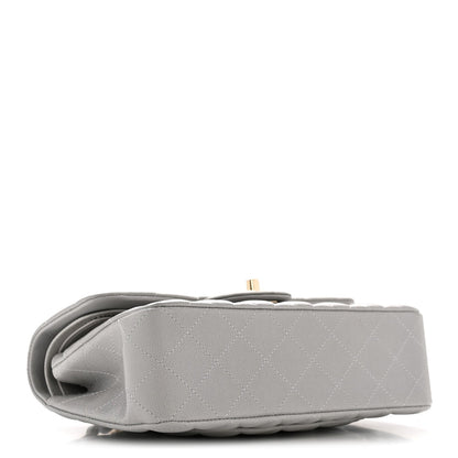 Caviar Quilted Small Double Flap Grey