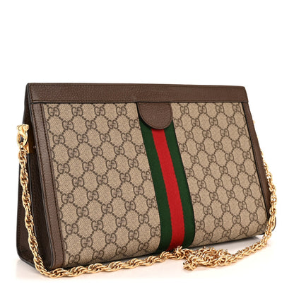 GG Supreme Monogram Web Medium Ophidia Chain Shoulder Bag Brown