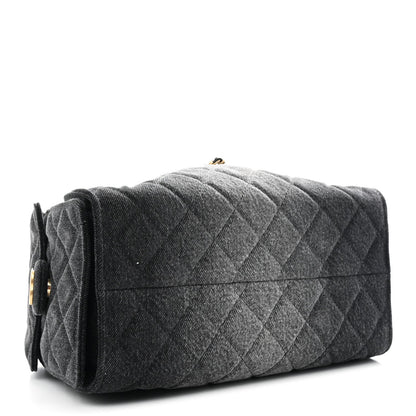 Washed Denim Quilted Small Chanel 25 Handbag Black