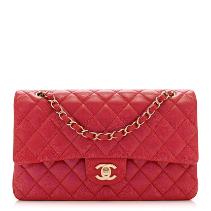 Iridescent Caviar Quilted Medium Double Flap Red
