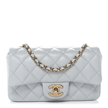 Lambskin Quilted Extra Mini Rectangular Flap Light Blue