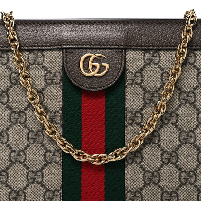 GG Supreme Monogram Web Medium Ophidia Chain Shoulder Bag Brown