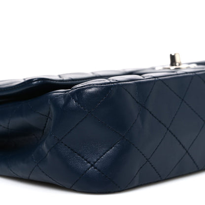 Lambskin Quilted Medium Double Flap Navy