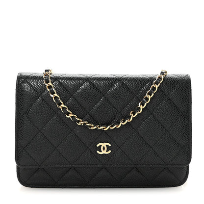 Caviar Quilted Wallet on Chain WOC Black
