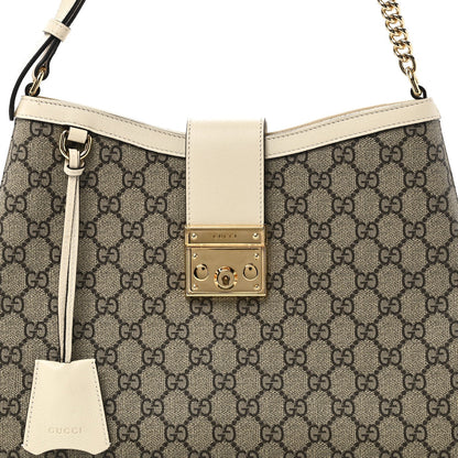 GG Supreme Monogram Moon Calfskin Medium Padlock Shoulder Bag Beige Ebony Mystic White