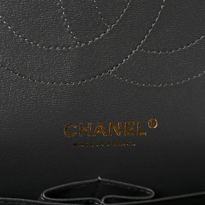 Caviar Quilted Jumbo Double Flap Dark Grey