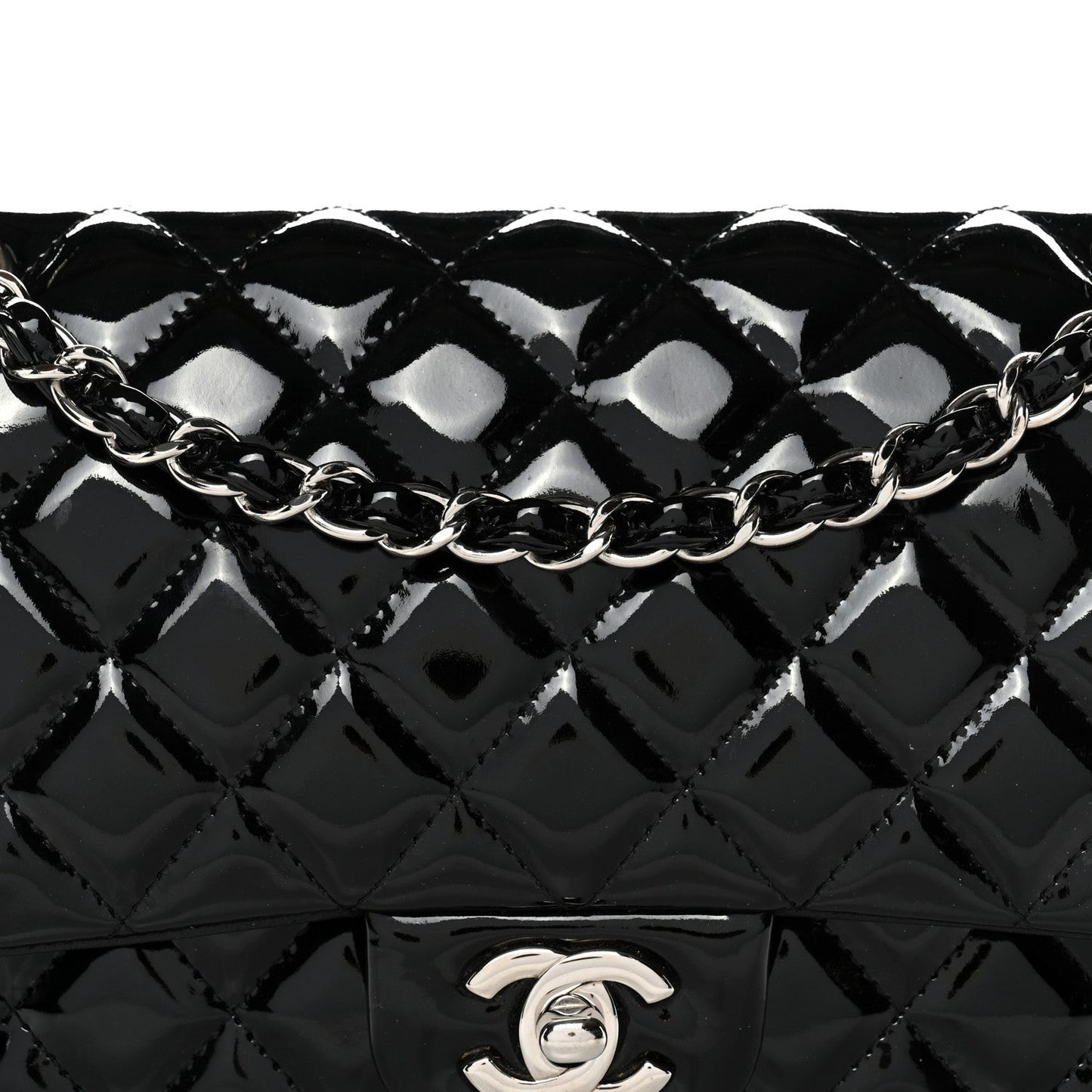Patent Quilted Medium Double Flap Black