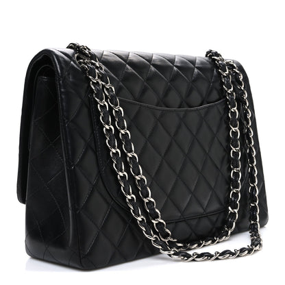 Lambskin Quilted Maxi Double Flap Black