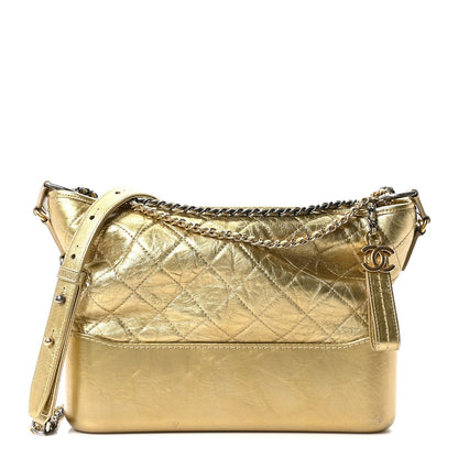 Metallic Aged Calfskin Quilted Medium Gabrielle Gold
