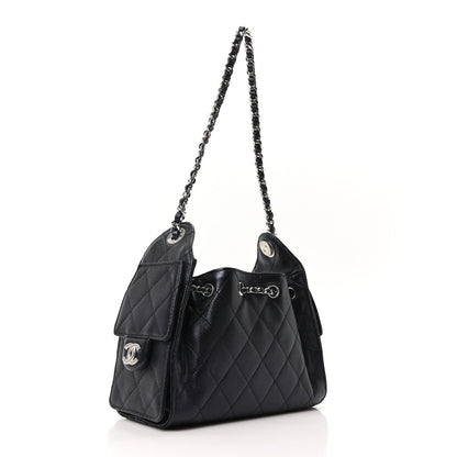 Metallic Caviar Quilted Mini Chanel 25 Handbag Dark Blue