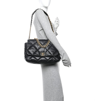 Goatskin Quilted Maxi Chanel 19 Flap Black