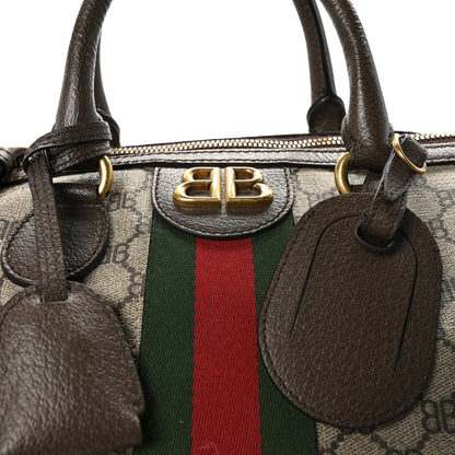 X BALENCIAGA BB Supreme Monogram Web Medium Ophidia Carry-On Duffle Bag Beige New Acero